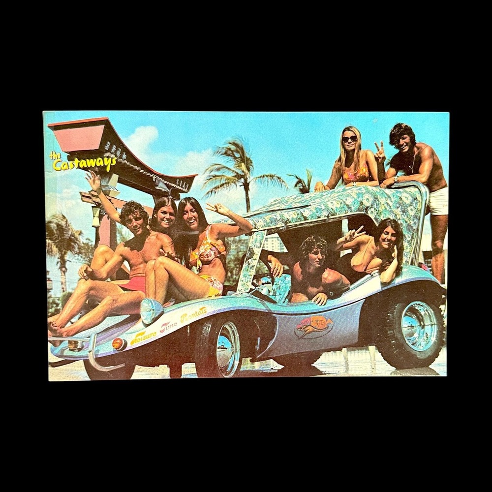 Dune Buggy Castaways Resort Postcard 1960s 1970s Miami Beach Florida Beach Life